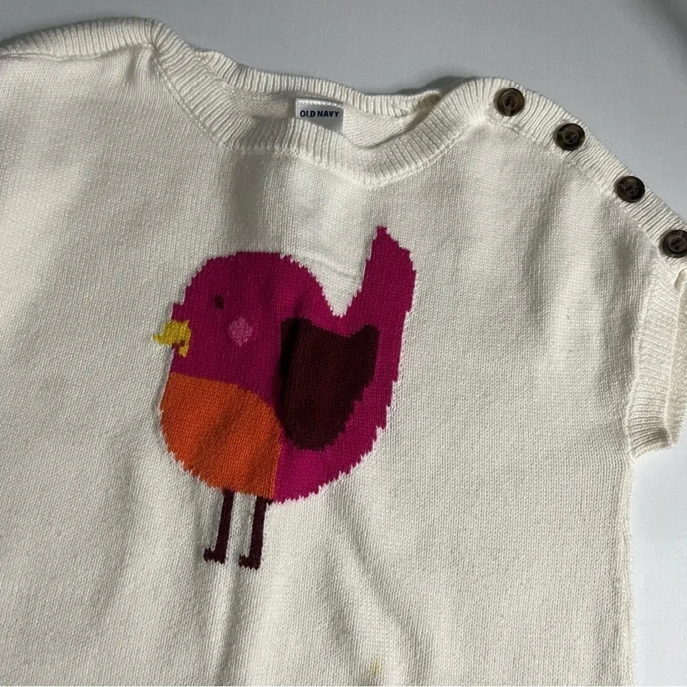 Old Navy • Cream Ivory Pink Bird Knit Dress